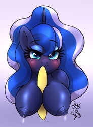 2014 alicorn anthro areola banana big_breasts blush breasts equine erect_nipples female friendship_is_magic fruit horn horse joakaha mammal my_little_pony nipples pony princess_luna_(mlp) solo wings