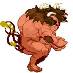 animated buff gif invisible_partner invisible_sex m.u.g.e.n male male_only minotaur minotaur_(mugen) muscular muscular_male pixel_art scar sprite transparent_background