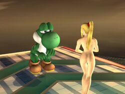 1boy 1girls 3d ass from_behind mario_(series) metroid nintendo nude nude_filter samus_aran super_smash_bros. super_smash_bros._brawl yoshi