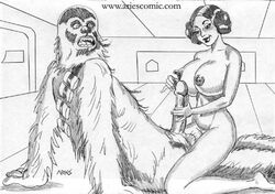 a_new_hope aries_(artist) black_and_white chewbacca interspecies princess_leia_organa sex star_wars uncensored wookiee