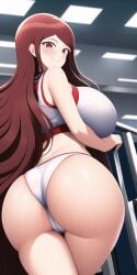 ai_generated ass bubble_butt cameltoe danganronpa danganronpa_zero gym gym_uniform huge_ass huge_breasts looking_at_viewer looking_back midriff n.c.b_ai nai_diffusion ryoko_otonashi smile stable_diffusion