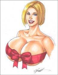 1girls blonde_hair blue_eyes chris_foulkes cleavage curvaceous curvy curvy_female curvy_figure daikkenaurora dc dc_comics deep_cleavage female female_only gift_bow gift_wrapping heroine hourglass_figure huge_breasts kara_zor-l karen_starr kryptonian light-skinned_female light_skin lingerie power_girl ribbon_bra smile solo solo_female superheroine superman_(series) tagme voluptuous voluptuous_female