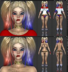 3d batman_(series) blender blender_(software) dc dc_comics harley_quinn kinkycat3d kinkykatt3d petite red_lipstick suicide_squad suicide_squad_(2016) twintails wip work_in_progress