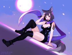 fox_ears fox_girl foxgirl kitsune mikiyuba mura_(woops) purple_eyes purple_hair tagme tattoo woops