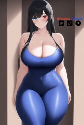 1girls ai_generated artist_self-insert blue_eyes cleavage emzie01 funemily1 heterochromia large_breasts long_hair nai_diffusion red_eyes skin_tight stable_diffusion tagme thick_thighs watermark wide_hips