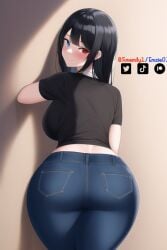 1girls against_wall ai_generated artist_self-insert ass bending_over bent_over blue_eyes blush emzie01 funemily1 heterochromia jeans large_breasts long_hair looking_at_viewer nai_diffusion red_eyes smile stable_diffusion tagme thick_thighs tight_clothing watermark wide_hips