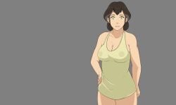 1girls 2d avatar_legends big_breasts brown_hair busty camisole cleavage clothing covered_nipples erect_nipples erect_nipples_under_clothes female four_elements_trainer game_cg green_eyes hair_bun hand_on_hip large_breasts legs looking_at_viewer mature mature_female mature_woman mity parted_lips pema pose posing smile solo straight_hair the_legend_of_korra thick_thighs thighs