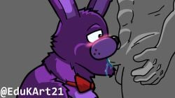 animated balls bonnie_(fnaf) bow_tie closed_eyes duo ears_up edukart21 five_nights_at_freddy's flushed fur gay genitals grey_body guard half-closed_eyes hand_on_hip human lagomorph leporid licking male male/male male_only mammal muscular narrowed_eyes open_mouth oral penile penis penis_lick purple_body purple_fur rabbit scottgames sex slime sucking tongue tongue_out video_games