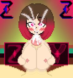 1girls bete_noire big_breasts big_penis blush breasts cum cum_on_penis cumming ejaculation female glitchtale paizuri pixel_art self_upload z!betty zixy