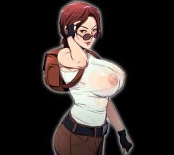 1girls areolae backpack bag belt big_breasts braid breasts busty clothing covered_nipples erect_nipples_under_clothes eyewear female female_focus female_only gureko_rouman handwear hourglass_figure lara_croft lara_croft_(classic) large_breasts looking_over_eyewear looking_over_glasses looking_over_sunglasses nipples smile sunglasses tagme tinted_eyewear tomb_raider voluptuous wide_hips