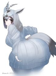 1girls animal_ears arabian_oryx_(kemono_friends) ass big_ass big_breasts breasts clothing female female_only furry huge_ass kemono_friends looking_back naochi solo solo_female sweater tail