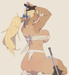 1girls bruhegao clothed commission dark_skin ponytail scar scars scars_all_over solo sword