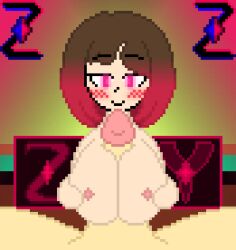 1girls bete_noire big_breasts big_penis blush breasts female glitchtale paizuri pixel_art self_upload z!betty zixy