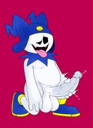 1boy 2022 atlus balls big_balls big_penis blue_clothing blue_footwear blue_hat blue_headwear blue_shoes clothing demon demon_humanoid erection fangs footwear genitals glans hat headgear headwear highres holding_penis humanoid humanoid_genitalia humanoid_penis imp jack_frost_(megami_tensei) looking_pleasured male male_only masturbation megami_tensei non-human nylonheretic open_mouth open_smile penile penile_masturbation penis pink_tongue shoes simple_background smile solo tongue tongue_out vein veiny_penis video_games white_balls white_body white_glans white_penis