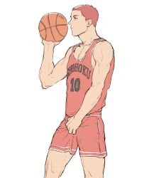 1boy athletic basketball buzz_cut hand_on_penis male male_only red_hair sakuragi_hanamichi short_hair shourai_kun slam_dunk solo sportswear touching_penis