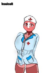 1girls :3 breasts countryhumans countryhumans_girl koaica8 nurse nurse_cap nurse_outfit nurse_uniform red_eyes switzerland switzerland_(countryhumans)