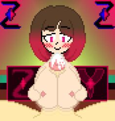 1girls bete_noire big_breasts big_penis blush breasts cum cum_on_penis female glitchtale paizuri pixel_art self_upload z!betty zixy