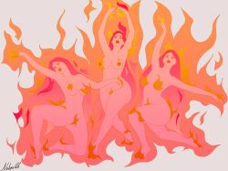 3girls big_ass chernabog dancers disney fantasia fire fire_elemental fire_woman_(fantasia) multiple_girls naked_female nightonbaldmountain nobm666 nude_female voluptuous voluptuous_female