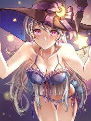 1girls absurdres alternate_costume blush bra breasts clear_glass_(mildmild1311) cleavage corrin_(female)_(fire_emblem) corrin_(female)_(halloween)_(fire_emblem) corrin_(fire_emblem) female female_only fire_emblem fire_emblem_fates fire_emblem_heroes hair_between_eyes hair_ornament hairband halloween halloween_costume hat highres large_breasts long_hair looking_at_viewer nintendo panties pointy_ears red_eyes simple_background smile solo underwear white_hair white_panties witch witch_hat