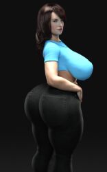 1girls 3d ass big_ass brown_eyes brown_hair celebrity female female_only fully_clothed lily_adams_(at&t) looking_back milana_vayntrub solo thick_thighs venus_body wide_hips