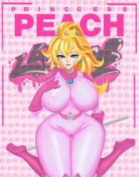 1girls belt blonde_hair bodysuit casual cheekie0 clothing female female_only footwear handwear hi_res jumpsuit mario_(series) neckwear pale_skin pink_bodysuit png princess_peach solo super_mario_bros._(2023_film) tagme text