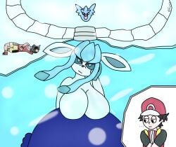 articuno big_breasts blue_eyes blue_skin breasts eeveelution ethan_(pokemon) female furry glaceon gold_(pokemon) ice looking_at_viewer lost_silver pldrawings pokémon_(species) pokemon pokemon_(species) pokemorph red_(pokemon) winter