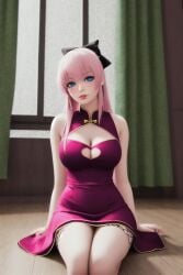 1girls 3d ai_generated blue_eyes breasts china_dress chinese_clothes cleavage cleavage_cutout clothing_cutout dress fishnet_legwear hairbow lips looking_at_viewer magenta_dress medium_breasts megurine_luka pink_hair realistic sitting solo stable_diffusion thighhighs very_long_hair vocaloid