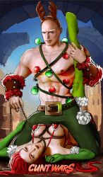 1boy1girl big_breasts breasts breasts christmas christmas_clothing christmas_lights christmas_outfit cunt_wars ding_viesel red_hair