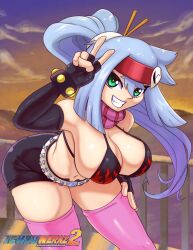 1girls ahoge artist_logo artist_name ashe_(megaman_zx) bikini bikini_top cosplay female female_focus female_only hi_res ichduhernz looking_at_viewer mega_man mega_man_zx_advent pink_clothing ponytail scarf smile solo solo_female solo_focus tengen_toppa_gurren_lagann watermark yoko_littner