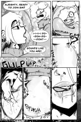 belly big_belly female female_pred giantess gulp gulping mini_giantess page_4 roundrombo_(artist) smaller_female swallowing vore