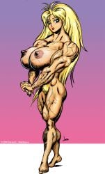 blonde_hair breasts curves curvy dcmatthews female female_only full_body huge_breasts large_breasts massive_breasts muscles muscular muscular_female pubic_hair solo solo_female tetsuko