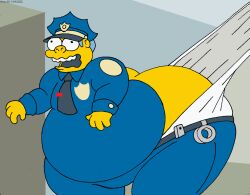 big_belly chief_wiggum embarrassed handcuffs male_only overweight_male police police_uniform surprised the_simpsons wedgie wide_hips