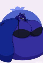 2022 big_breasts blue_fur blue_hair blueberry_inflation bra breasts female hastagaspacho immobile inflation navel sequence simple_background spherical_inflation sunken_head sunken_limbs