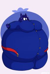 2022 anthro belt big_breasts blue_fur blue_hair blueberry blueberry_inflation breasts dated female furry hastagaspacho immobile sequence simple_background spherical_inflation