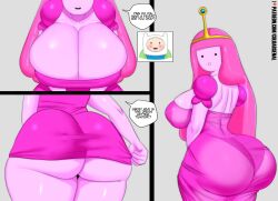 1boy 1girls adventure_time ass ass_in_dress big_ass big_breasts big_butt blush breasts butt cartoon_network cleavage clothed clothing coldarsenal crown deep_cleavage dialogue dress english_text female finn_the_human grey_background large_ass large_breasts long_hair looking_at_viewer looking_back male mob_face open_mouth pink_hair princess_bubblegum see-through see-through_clothing simple_background solo_focus speech_bubble standing straight_hair text thick_thighs voluptuous wide_hips