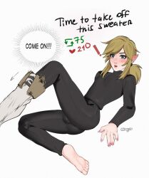 ! 1boy 2022 alternate_version_available artist_name blonde_hair blush boots_removed breath_of_the_wild bulge embarrassed english_text femboy girly gradient_nails link link_(breath_of_the_wild) male male_only nail_polish nails paid_reward_available pointy_ears simple_background strip_game targso text the_legend_of_zelda twink twitter_strip_game_(meme) two_tone_nails undressed_by_others undressing_another undressing_partner white_background