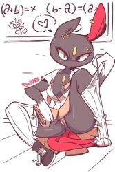 1girls black_fur blush color digital_drawing_(artwork) digital_media_(artwork) diives dress female looking_at_viewer nintendo pokemon pokemon_(species) pussy school_uniform shoes sneasel socks upskirt