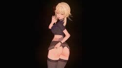 1girls ass blonde_hair butt female genshin_impact goth goth_girl imminent_oral koikatsu legwear lumine_(genshin_impact) skirt_lift stockings white_(artist)