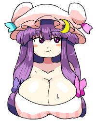 1girls big_breasts cleavage funny librarian nipple_bulge notnoe_(dxcl) patchouli_knowledge purple_hair smile style_parody touhou zun_(style)