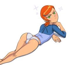 ass ben_10 cameltoe deemlyart female female_only gwen_tennyson laying_down looking_at_viewer orange_hair panties short_hair thick_lips