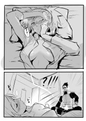 1boy1girl 2koma before_sex being_watched blush breast_focus breasts canon_couple cleavage comic couple erection female_focus greyscale imminent_sex mohito_s_doll monochrome nara_shikamaru naruto naruto:_the_last naruto_(series) naruto_shippuden no_bra one_eye_closed ponytail sleeping staring staring_at_another staring_at_breasts straight sweat sweatdrop temari tied_hair twintails waking_up watching