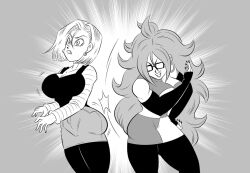 2girls android_18 android_21 android_21_(human) ass ass_slap big_ass buenos_dias_mandy dragon_ball dragon_ball_super dragon_ball_z female female_only fully_clothed funsexydragonball multiple_girls spanking vomi_(dragon_ball) yuri