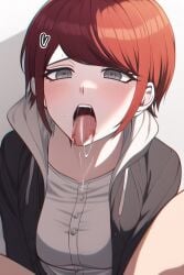 1girls ai_generated blush clothed danganronpa danganronpa_2:_goodbye_despair female female_only koizumi_mahiru nai_diffusion orgasm_face red_hair solo stable_diffusion straight_hair tongue_out