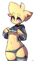 2020 anthro belly color cute digital_drawing_(artwork) digital_media_(artwork) furry hips hoodie hoodie_lift looking_at_viewer neceet nelly_(neceet) oc original original_character panties sfw stockings undressing yellow_fur