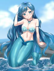 1girls blue_clothing blue_eyes blue_hair blue_tail female female_only hair hanon_hosho houshou_hanon long_hair mermaid mermaid_girl mermaid_melody_pichi_pichi_pitch mermaid_tail png solo water