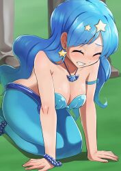 big_breasts blue_eyes blue_hair blue_tail breast_grab fish_girl fish_tail hanon_hosho hase_popopo houshou_hanon mermaid mermaid_girl mermaid_melody_pichi_pichi_pitch mermaid_tail seashell_bra