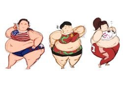 3girls american athlete azumaonfire big_ass big_belly breasts chinese female female_only japanese medal obese obese_female overweight overweight_female thick_arms thick_thighs