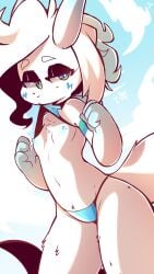 2020 anthro bikini color cute digital_drawing_(artwork) digital_media_(artwork) furry neceet oc original original_character outdoors swimsuit tail thighs top_lift undressing white_fur