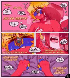 2boys blush comic countryhumans ecuador_(countryhumans) gay kuhory page_43 peru_(countryhumans) red_body short_hair spanish_text text yaoi