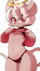 2020 anthro breasts color commission cute digital_drawing_(artwork) digital_media_(artwork) furry glasses halo hips mouse neceet oc original original_character panties red_eyes short_hair simple_background small_breasts sweater sweater_lift tail thick_thighs white_hair